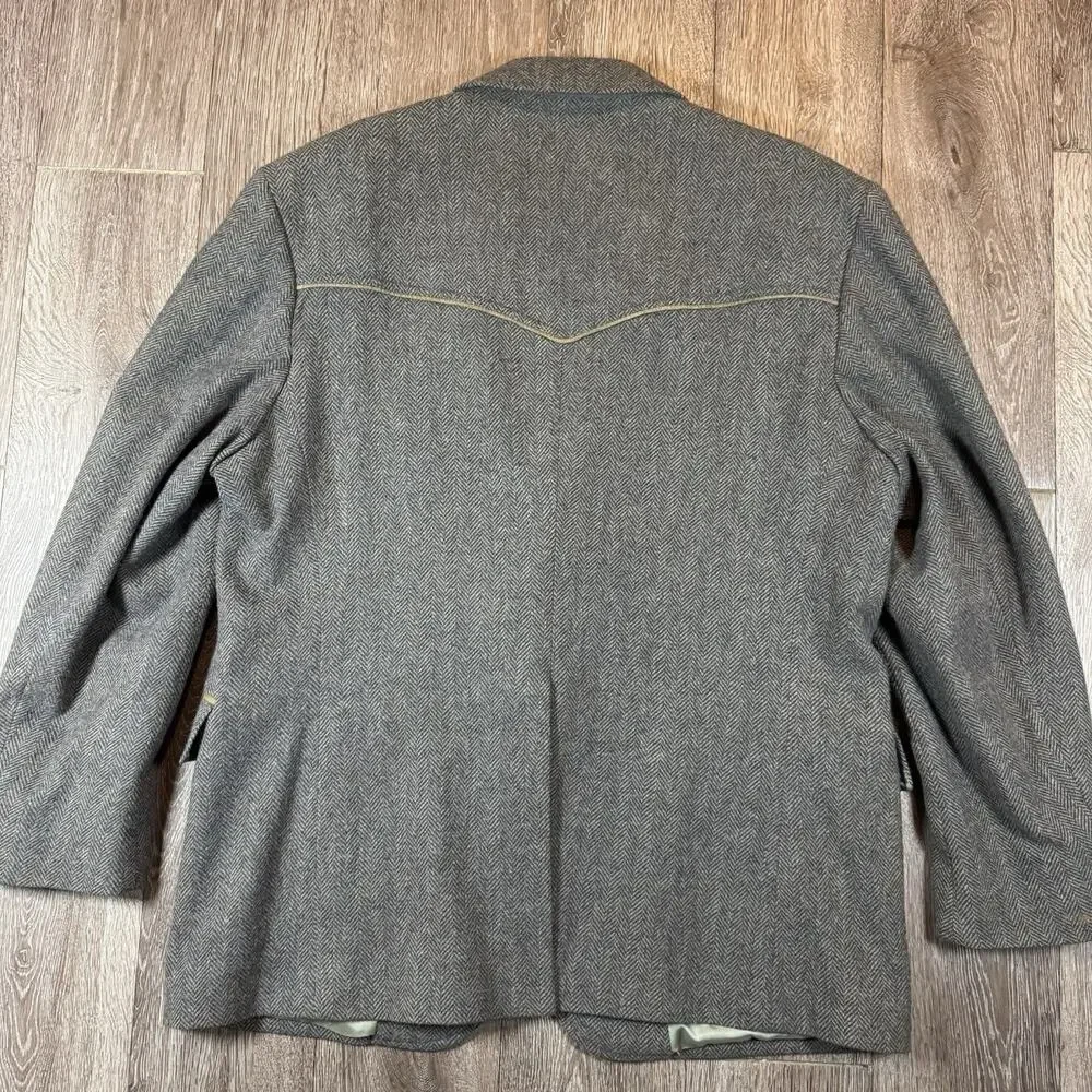 Pendleton Blazer Mens 46 Gray Herringbone Tweed Western Sport Coat